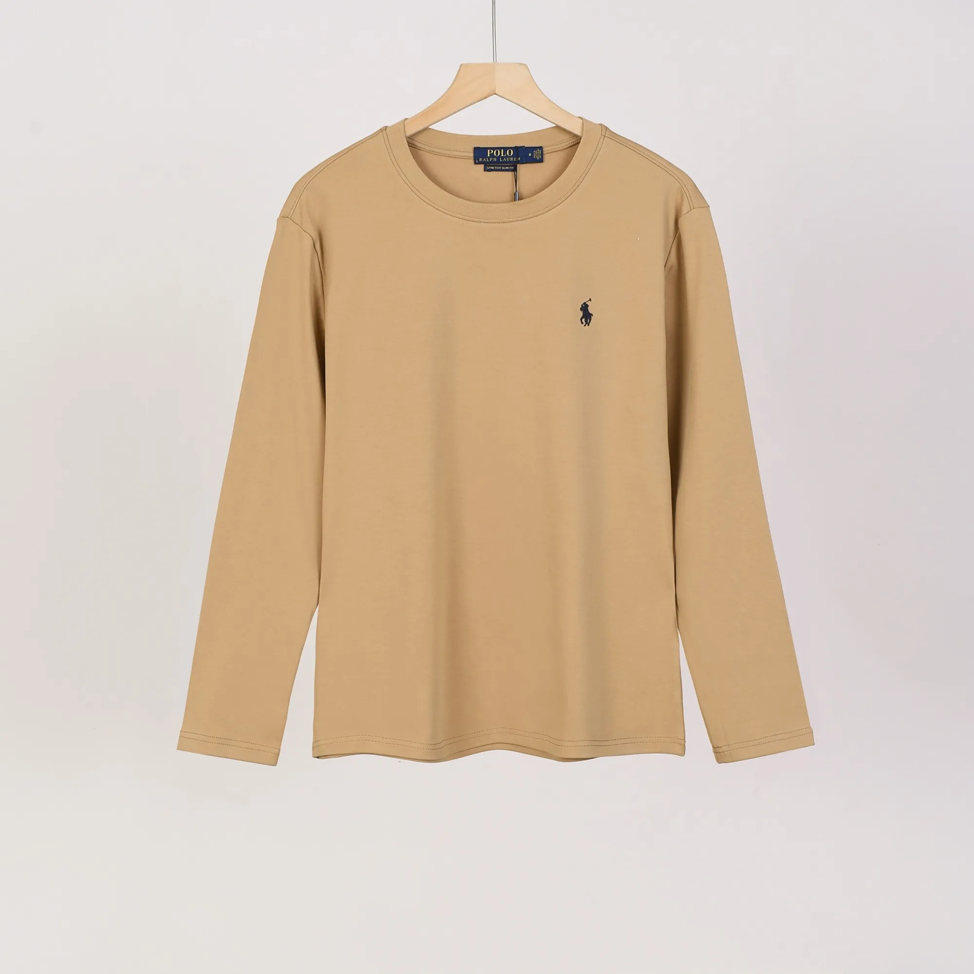P154 501#Ralph Lauren pony round neck long-sleeved T-shirt Color: Black White Royal Blue Khaki Sky Blue Size: M-XXL Fabric: 230g water-soft cotton Water-soft cotton feels soft, does not pill, does not deform, is moisture-absorbent and breathable